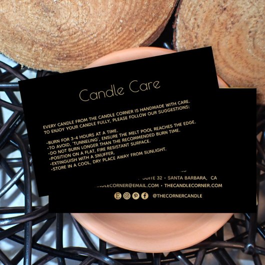 Editable Soy Candle Care Card mit Logo Black