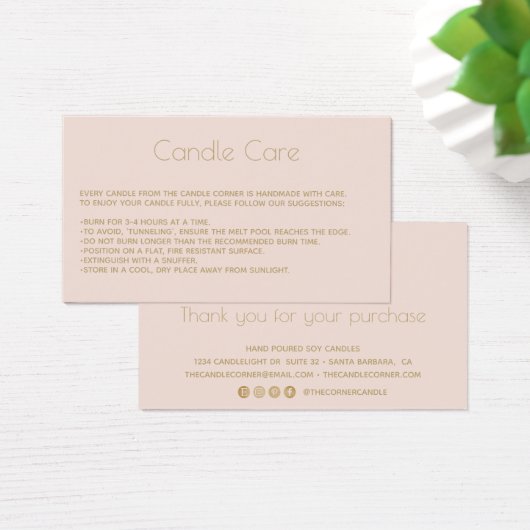Editable Soy Candle Care Card mit LogoBlush (Schreibtisch)