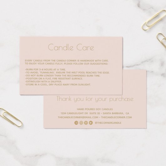 Editable Soy Candle Care Card mit LogoBlush (Büro)
