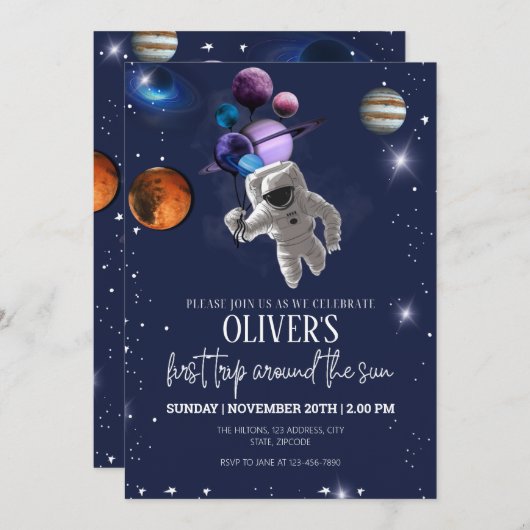 Editable Space Birthday Einladung (Vorne/Hinten)
