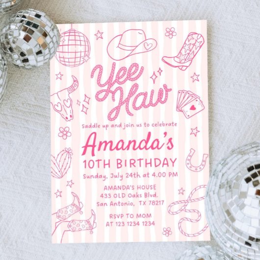 Editable Space Cowgirl Birthday Invitation, Disco  Einladung