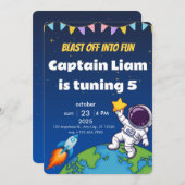 Editable Space Explorer Birthday Invite Einladung (Vorne/Hinten)