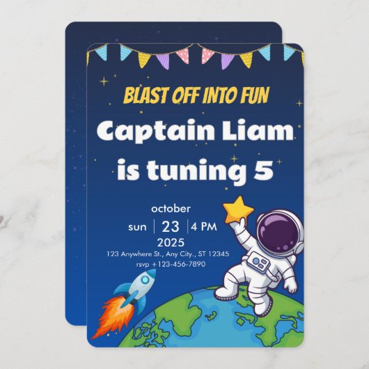 Editable Space Explorer Birthday Invite Einladung (Vorne/Hinten)