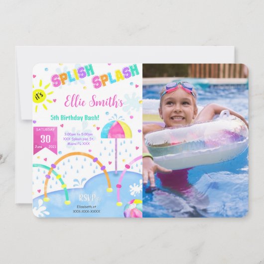 Editable Splash Pad Geburtstag Foto Einladung (Vorderseite)