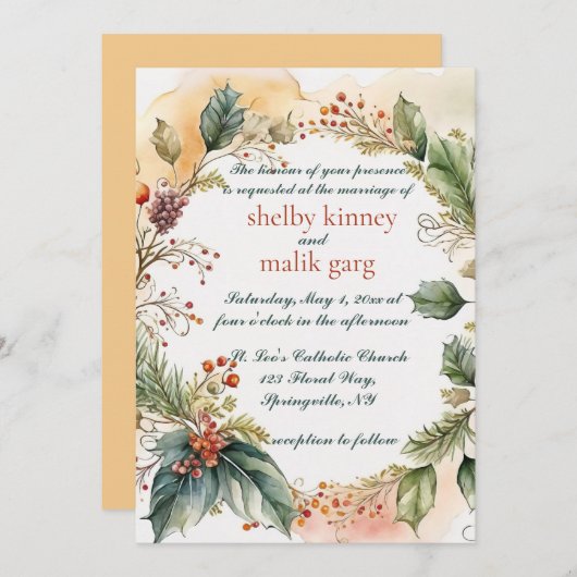 Editable Spring Wreath Wedding Einladung (Vorne/Hinten)