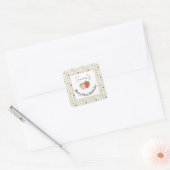 Editable Square Strawberry Gingham 1st Birthday Quadratischer Aufkleber (Umschlag)