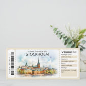 Editable Stockholm Flugzeug Ticket, Schweden Trip Einladung (Stehend Vorderseite)