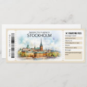 Editable Stockholm Flugzeug Ticket, Schweden Trip Einladung (Vorne/Hinten)