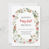 Editable Strawberry 1st Birthday Party Einladung (Vorderseite)