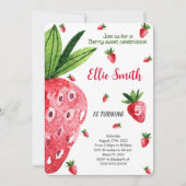 Editable Strawberry Birthday Einladung (Vorderseite)
