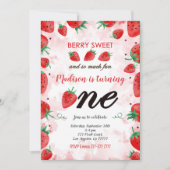 Editable Strawberry Birthday Einladung (Vorderseite)