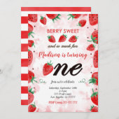 Editable Strawberry Birthday Einladung (Vorne/Hinten)