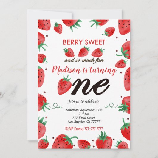 Editable Strawberry Einladung (Vorderseite)