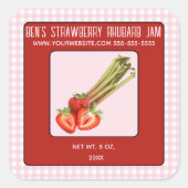 Editable Strawberry Rhubarb Jam Quadratischer Aufkleber (Vorderseite)
