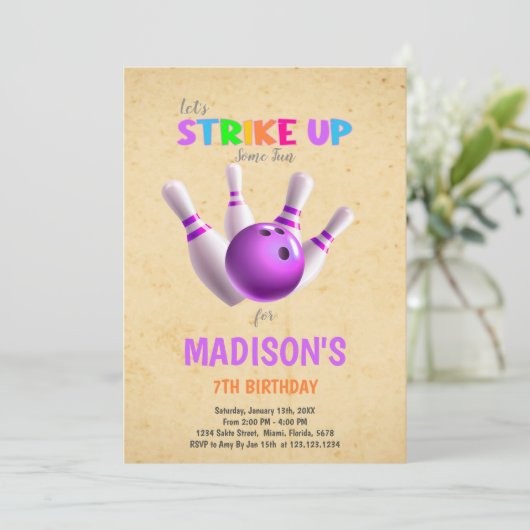 Editable Strike Party Einladung für Jungen oder Mä (Stehend Vorderseite)