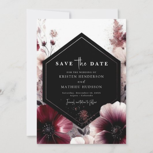 Editable Stylish Burgundy Wedding Save The Date (Vorderseite)