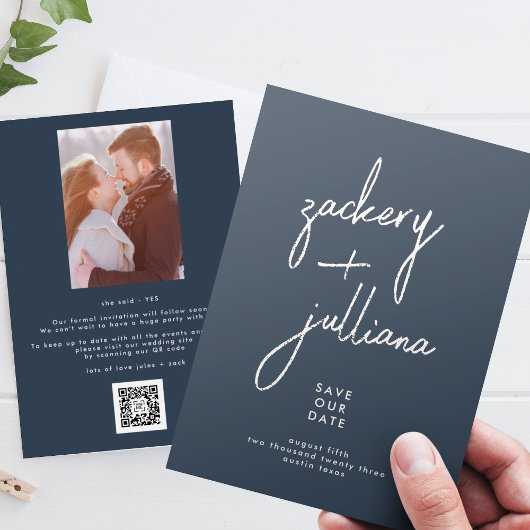 Editable Stylish Foto Custom Navy Blue Save The Date