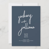 Editable Stylish Foto Custom Navy Blue Save The Date (Vorderseite)