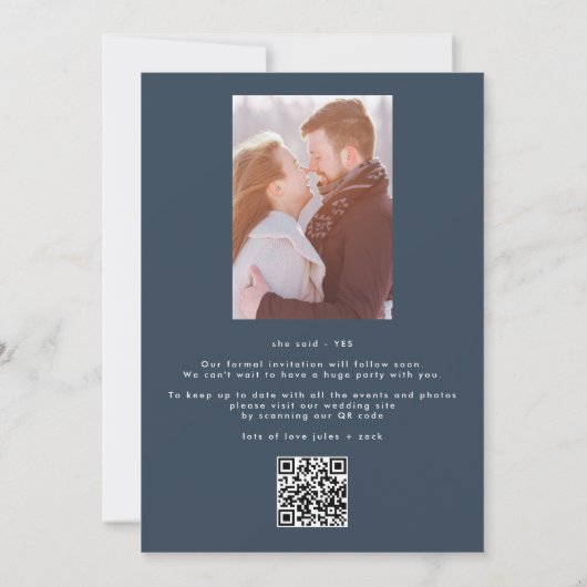 Editable Stylish Foto Custom Navy Blue White Save The Date (Rückseite)