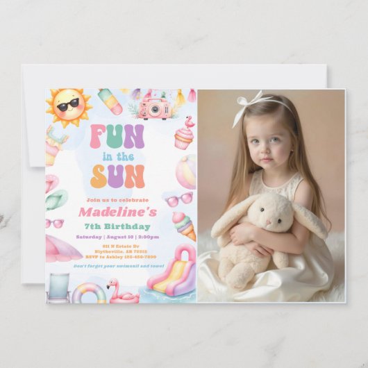 Editable Summer Fun InThe Sun Birthday Party Photo Einladung (Vorderseite)