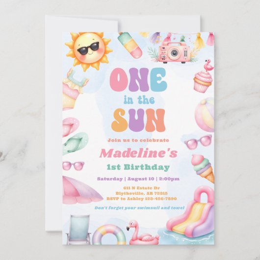 Editable Summer One In The Sun Birthday Party  Einladung (Vorderseite)