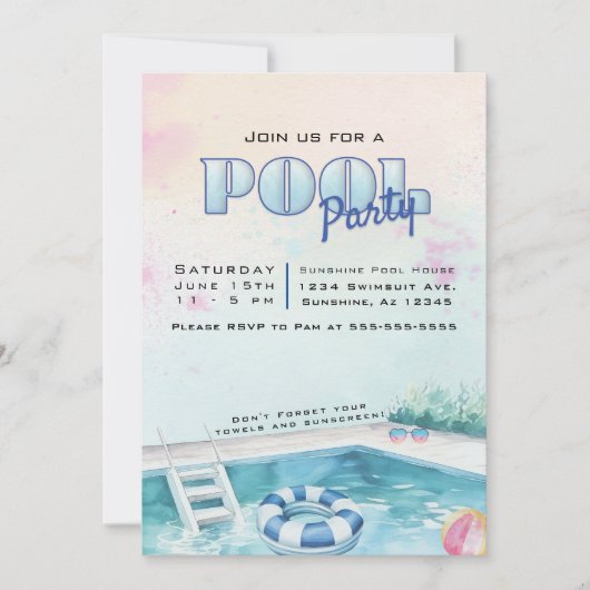 Editable Summer Pool Party Einladung (Vorderseite)