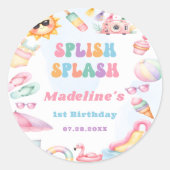 Editable Summer Splish Splash Birthday Party Runder Aufkleber (Vorderseite)
