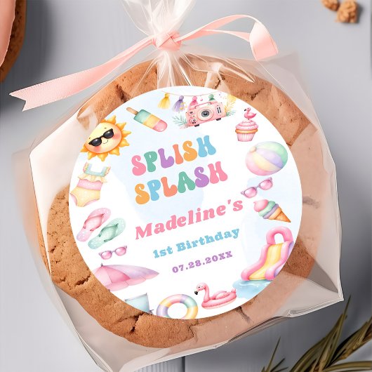 Editable Summer Splish Splash Birthday Party Runder Aufkleber