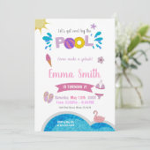 Editable Summer Swim Party Einladung für Mädchen (Stehend Vorderseite)