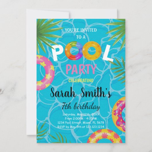 Editable Summer Swim Party laden Kinder ein Einladung (Vorderseite)