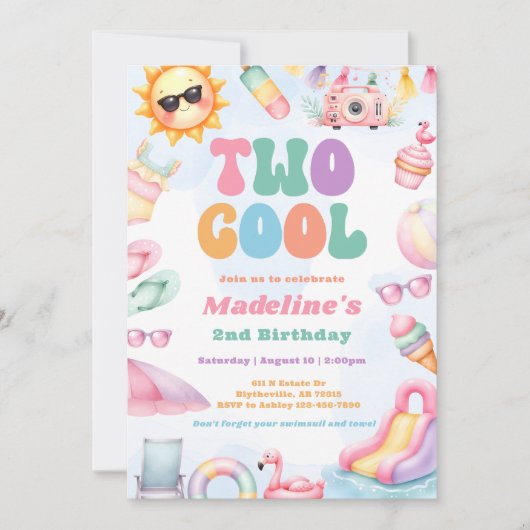Editable Summer Two Cool 2nd Birthday Party Einladung (Vorderseite)