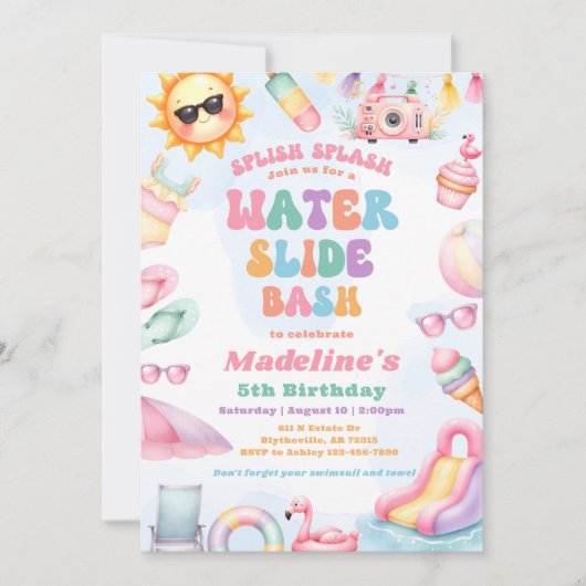 Editable Summer Water Slide Bash Birthday Party Einladung (Vorderseite)