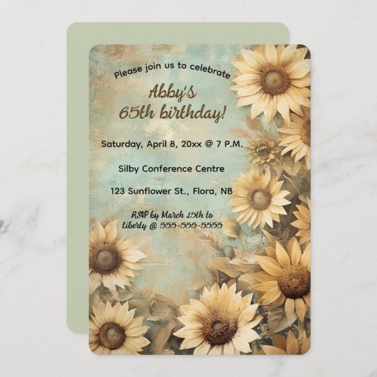 Editable Sunflower Birthday Einladung (Vorne/Hinten)
