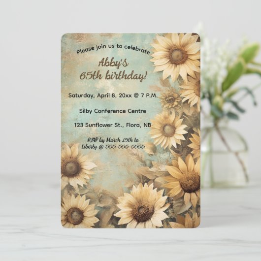 Editable Sunflower Birthday Einladung (Stehend Vorderseite)