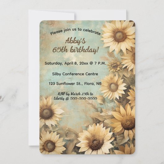 Editable Sunflower Birthday Einladung (Vorderseite)