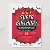 Editable Super Hero Birthday Party lädt ein Einladung (Vorderseite)