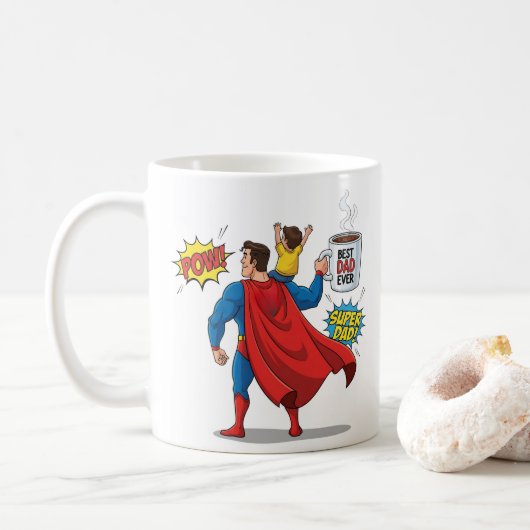 Editable Superhero gift mug superdad the best dad Kaffeetasse (Mit Donut)