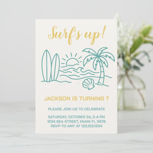 Editable Surf's Up Birthday Einladung (Stehend Vorderseite)