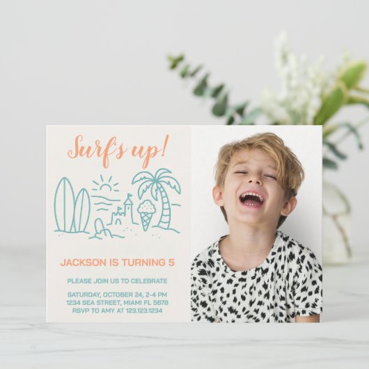 Editable Surf's Up Birthday Party Einladung (Stehend Vorderseite)