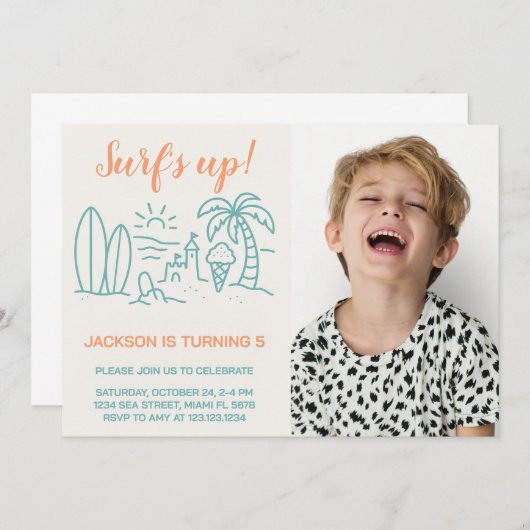 Editable Surf's Up Birthday Party Einladung (Vorne/Hinten)