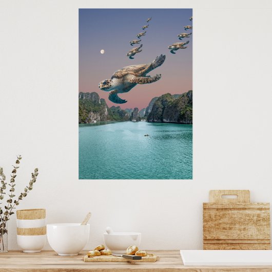 Editable Surreal Flock Turtles Art Poster (Küche)