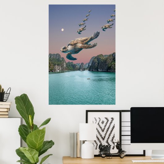 Editable Surreal Flock Turtles Art Poster (Heimbüro)