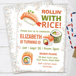 Editable Sushi Birthday Party Einladung