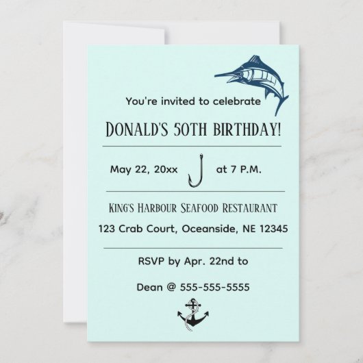 Editable Swordfish Nautic Birthday Einladung (Vorderseite)