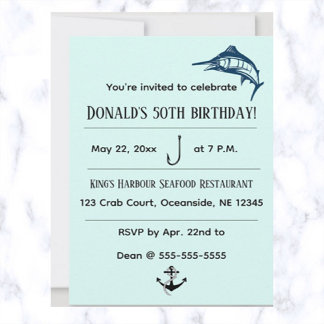 Editable Swordfish Nautic Birthday Einladung