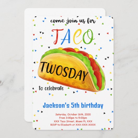 Editable Taco Birthday Einladung (Vorne/Hinten)