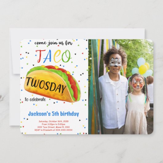 Editable Taco Birthday Foto Einladung (Vorderseite)