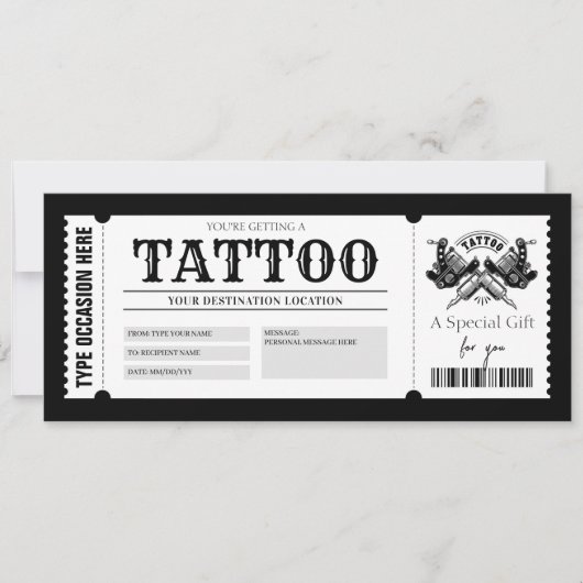 EDITABLE Tattoo bekommt einen Geschenkgutschein Einladung (Vorderseite)