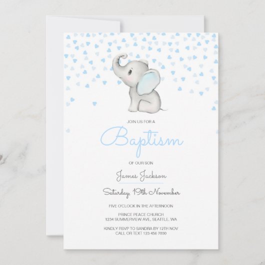 Editable Taufe Einladung, Elefant Einladung (Vorderseite)