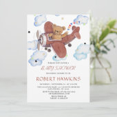 EDITABLE Teddy Bear Airplane Babydusche Einladung (Stehend Vorderseite)